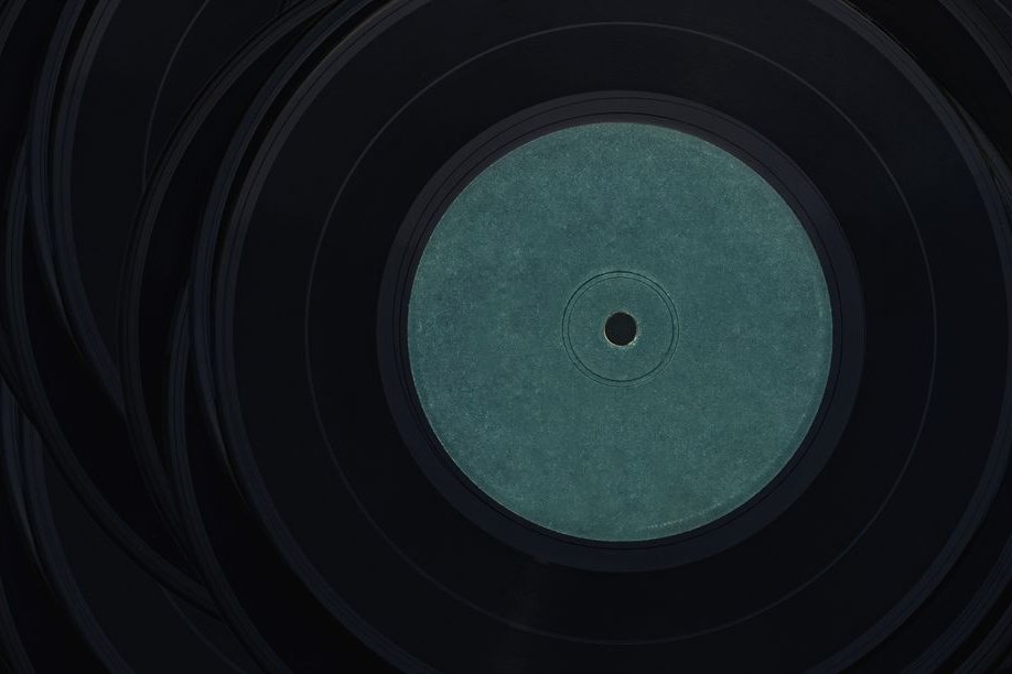 The centre label of a vinyl record
