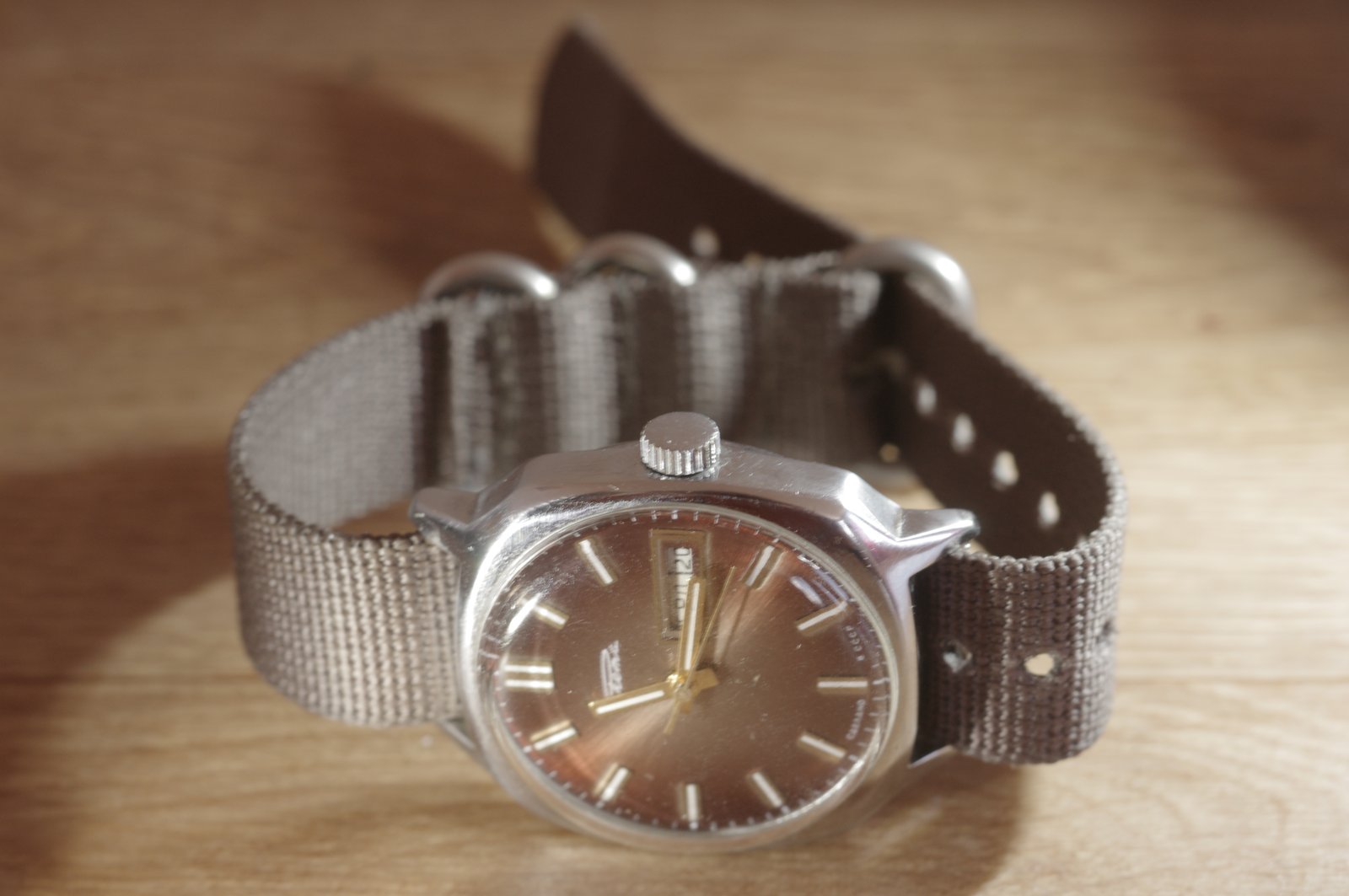 Soviet Raketa wristwatch on a fabric strap