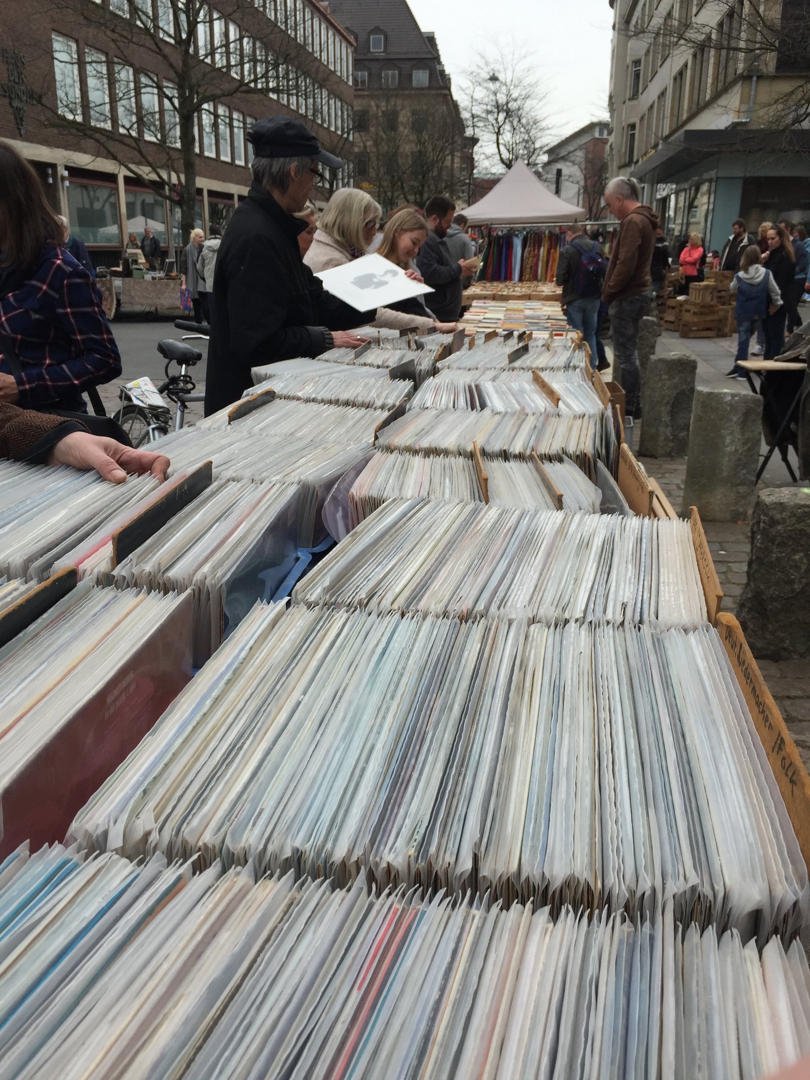 Crates of vinyl records at a flea market
