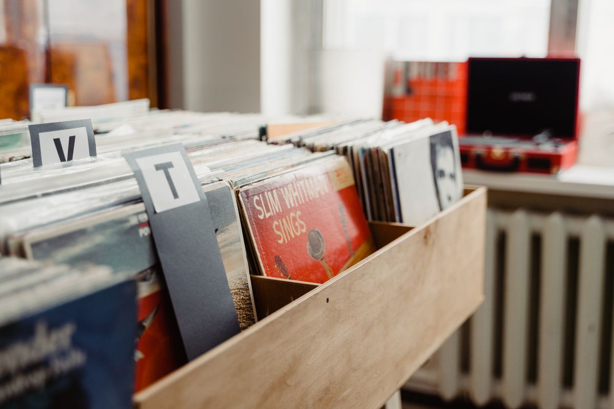 Crate of vinyl records