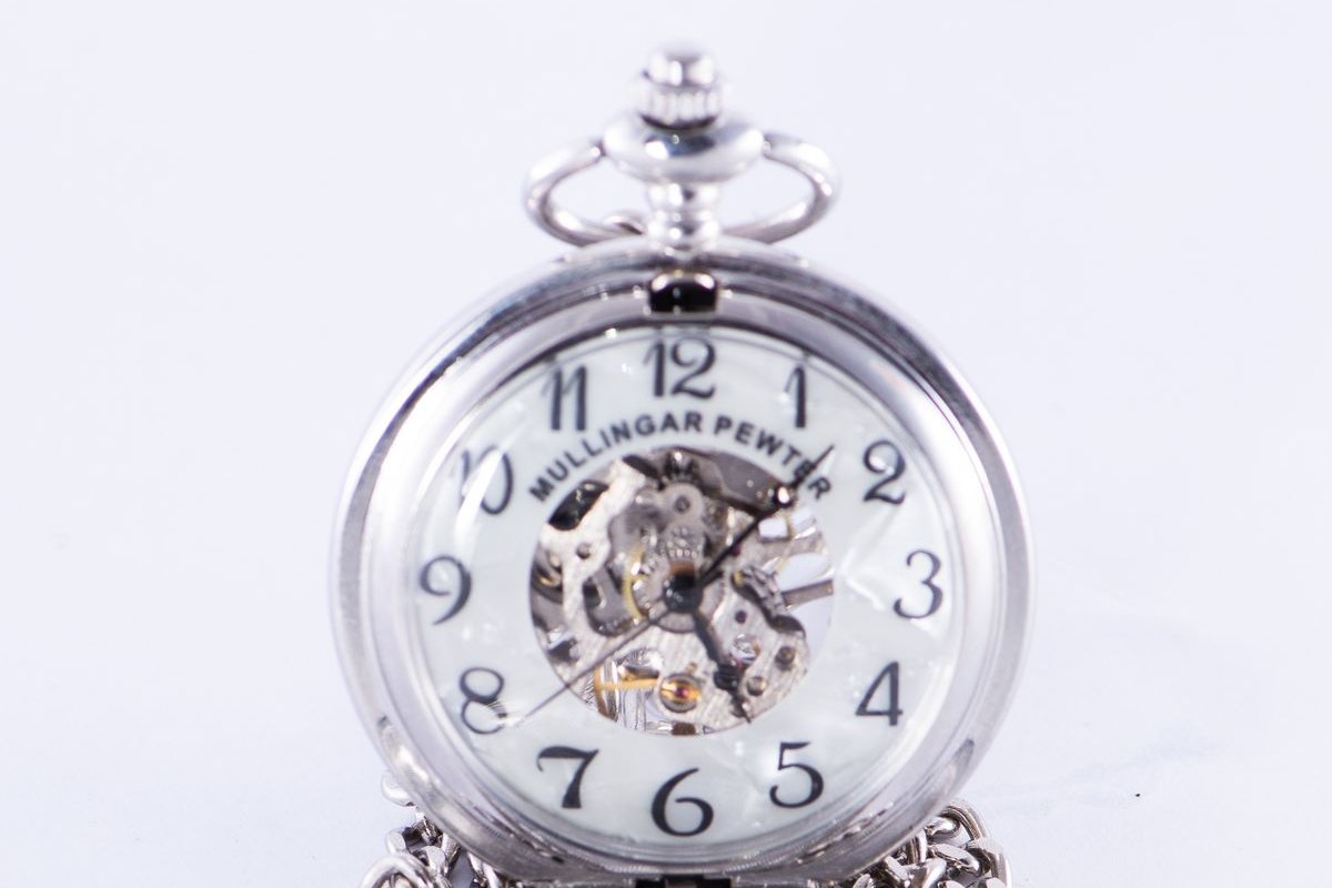 A pocket watch with the case back open